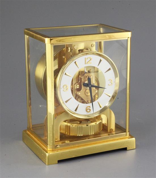 A Jaegar Le Coultre lacquered brass Atmos clock, 8.75in.